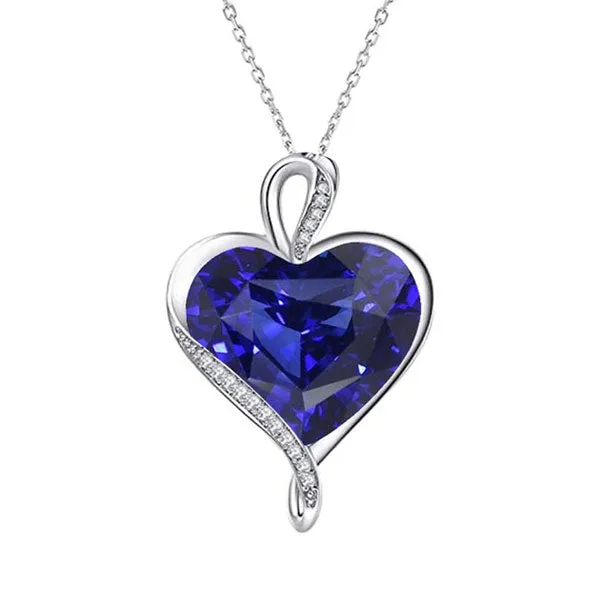 HarryChadEntcom Necklaces Solitaire Pendant Heart Blue Sapphire 14K White Gold 350 Carats HarryChadEntcom Necklaces Solitaire Pendant Heart Blue Sapphire 14K White Gold 350 Carats