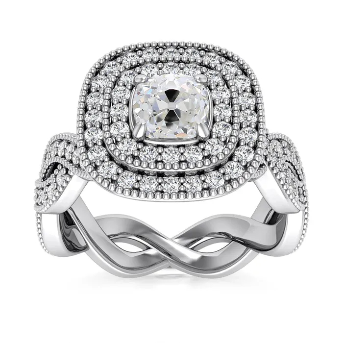 HarryChadEntcom Rings Antique Style Double Halo Old Miner Natural Earth Mined Diamond Ring 450 Carats Milgrain HarryChadEntcom Rings Antique Style Double Halo Old Miner Natural Earth Mined Diamond Ring 450 Carats Milgrain