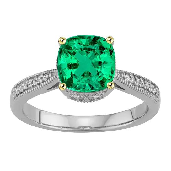 HarryChadEntcom Rings Cushion Green Emerald Ring With Diamonds