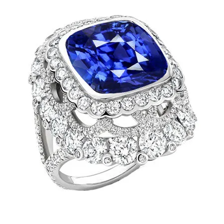 HarryChadEntcom Rings Cushion Sapphire Natural Earth Mined Diamond Halo Ring Bezel Set 6 Carats Gold Split Shank HarryChadEntcom Rings Cushion Sapphire Natural Earth Mined Diamond Halo Ring Bezel Set 6 Carats Gold Split Shank