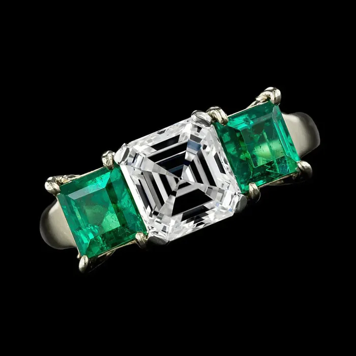 HarryChadEntcom Rings Custom Jewelry Asscher Natural Earth Mined Diamond Emerald Ring 3 Stone HarryChadEntcom Rings Custom Jewelry Asscher Natural Earth Mined Diamond Emerald Ring 3 Stone