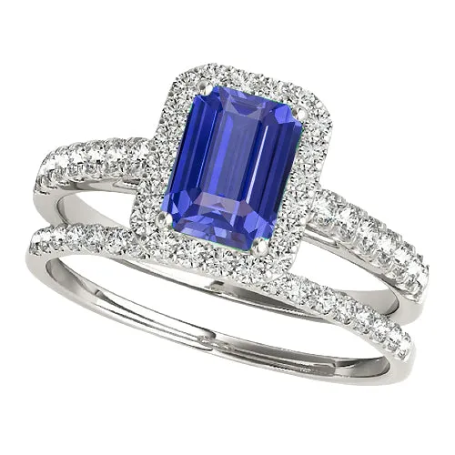 HarryChadEntcom Rings Halo Engagement Ring Set Emerald Blue Sapphire With Gold Band 4 Carats HarryChadEntcom Rings Halo Engagement Ring Set Emerald Blue Sapphire With Gold Band 4 Carats