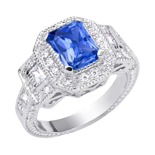HarryChadEntcom Rings Halo Natural Earth Mined Diamond Radiant Sapphire Ring 250 Carats Vintage Style Baguettes HarryChadEntcom Rings Halo Natural Earth Mined Diamond Radiant Sapphire Ring 250 Carats Vintage Style Baguettes