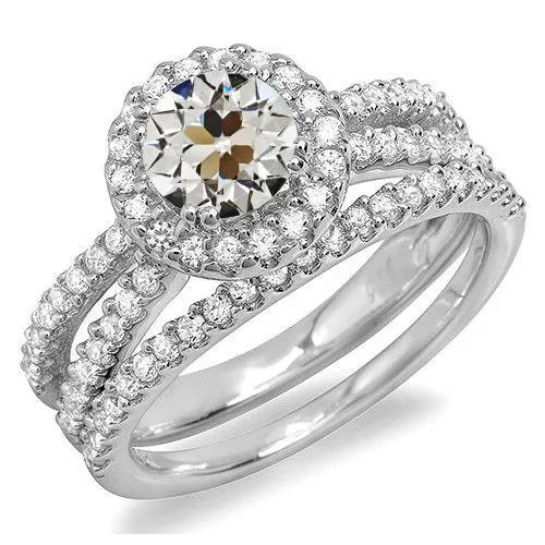 HarryChadEntcom Rings Halo Wedding Ring Set Round Old Cut Natural Earth Mined Diamond White Gold 650 Carats HarryChadEntcom Rings Halo Wedding Ring Set Round Old Cut Natural Earth Mined Diamond White Gold 650 Carats