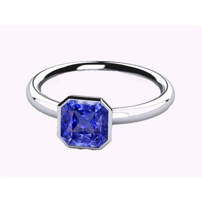 HarryChadEntcom Rings Radiant Solitaire Womens Ring Bezel Set Ceylon Sapphire 2 Carats
