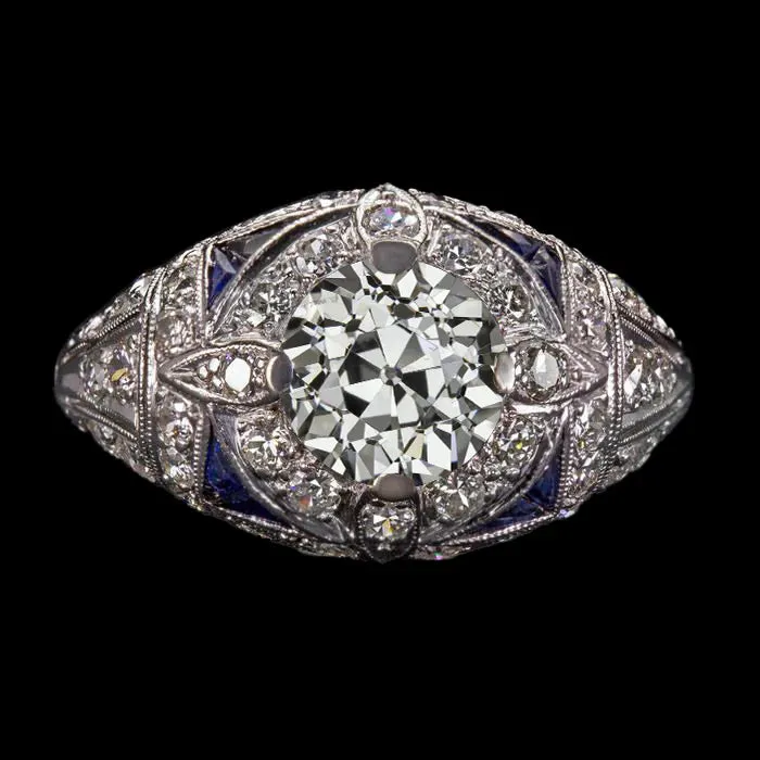 HarryChadEntcom Rings Real Antique Style Art Deco Jewelry New Old Cut Natural Earth Mined Diamond Blue Sapphire Ring HarryChadEntcom Rings Real Antique Style Art Deco Jewelry New Old Cut Natural Earth Mined Diamond Blue Sapphire Ring