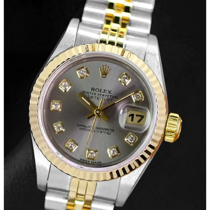 HarryChadEntcom Rings Rolex Year 2001 Datejust Gray Diamond Dial 26 mm Two Tone Ladies Watch