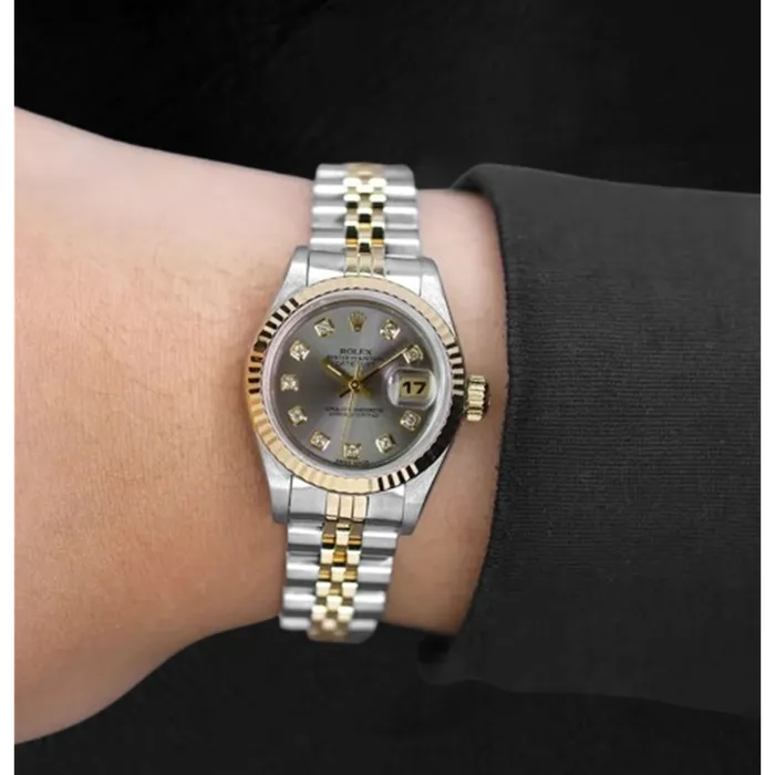 HarryChadEntcom Rings Rolex Year 2001 Datejust Gray Diamond Dial 26 mm Two Tone Ladies Watch