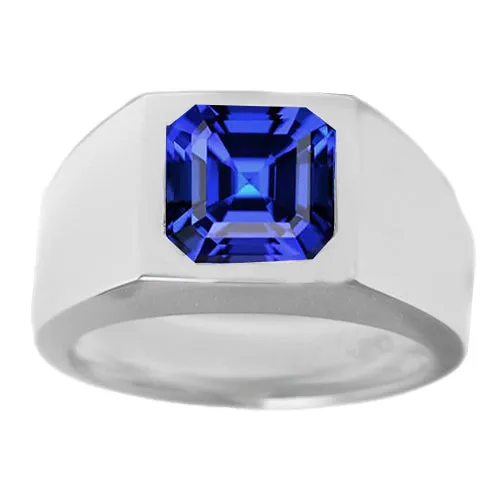 HarryChadEntcom Rings Solitaire Mens Ring 150 Carats Flush Set Blue Sapphire Asscher Cut HarryChadEntcom Rings Solitaire Mens Ring 150 Carats Flush Set Blue Sapphire Asscher Cut