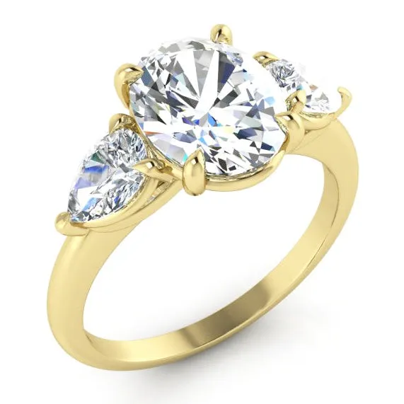 HarryChadEntcom Rings Three Stone Ring Oval Pear Cut Mined Diamonds 14K Yellow Gold HarryChadEntcom Rings Three Stone Ring Oval Pear Cut Mined Diamonds 14K Yellow Gold
