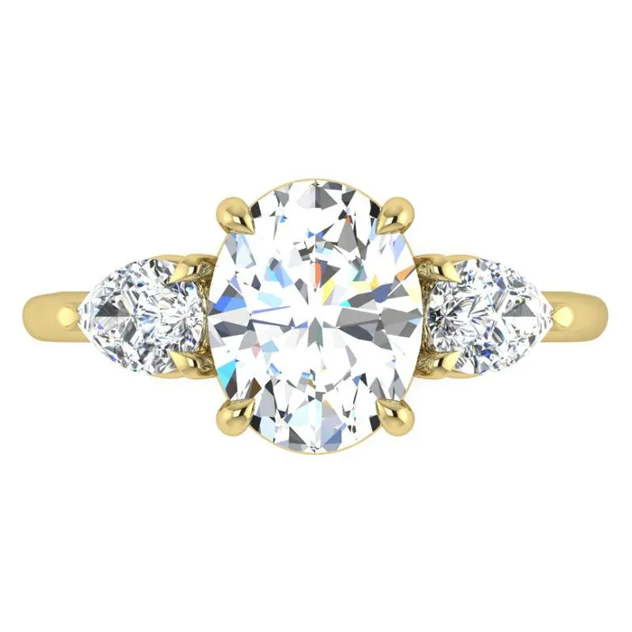HarryChadEntcom Rings Three Stone Ring Oval Pear Cut Mined Diamonds 14K Yellow Gold HarryChadEntcom Rings Three Stone Ring Oval Pear Cut Mined Diamonds 14K Yellow Gold