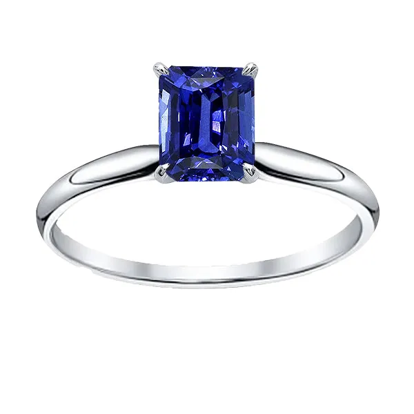 HarryChadEntcom Rings White Gold Solitaire Emerald Natural Blue Sapphire Ring 2 Carats