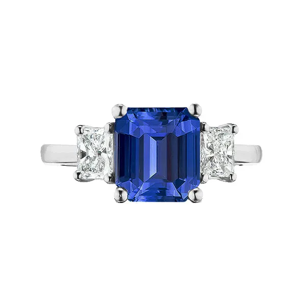 HarryChadEntcom Three Stone Princess Natural Earth Mined Diamond Emerald Blue Sapphire Ring 250 Carats Rings