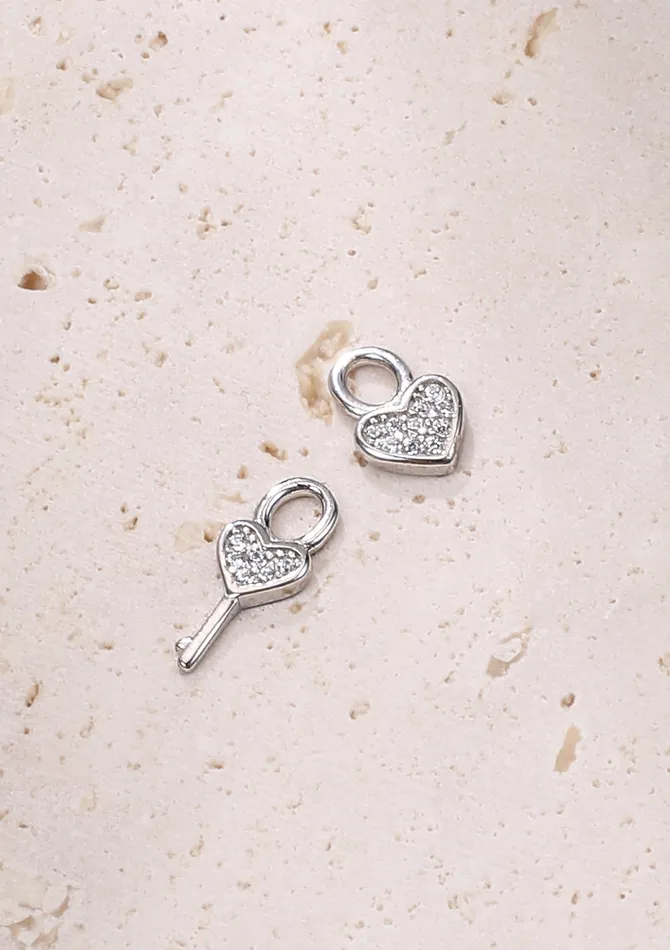 Heart and Key Charm Hoop Earrings Sterling Silver Hey Happiness Earrings Heart and Key Charm Hoop Earrings Sterling Silver Hey Happiness Earrings