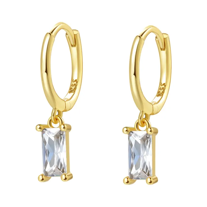 Hey Happiness Baguette Gemstone Huggie Earrings Sterling Silver Gold Earrings