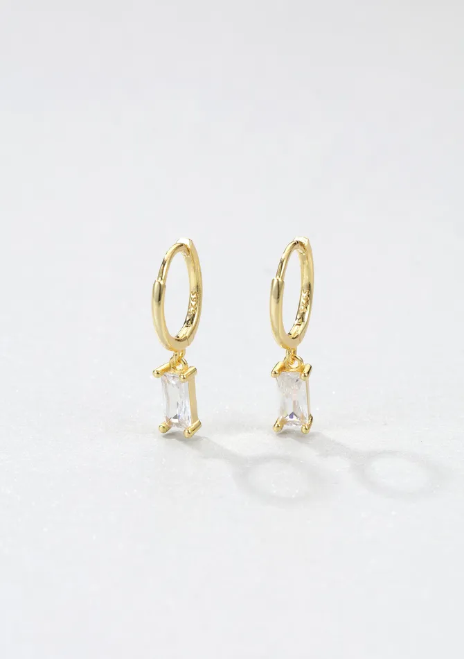 Hey Happiness Baguette Gemstone Huggie Earrings Sterling Silver Gold Earrings Hey Happiness Baguette Gemstone Huggie Earrings Sterling Silver Gold Earrings