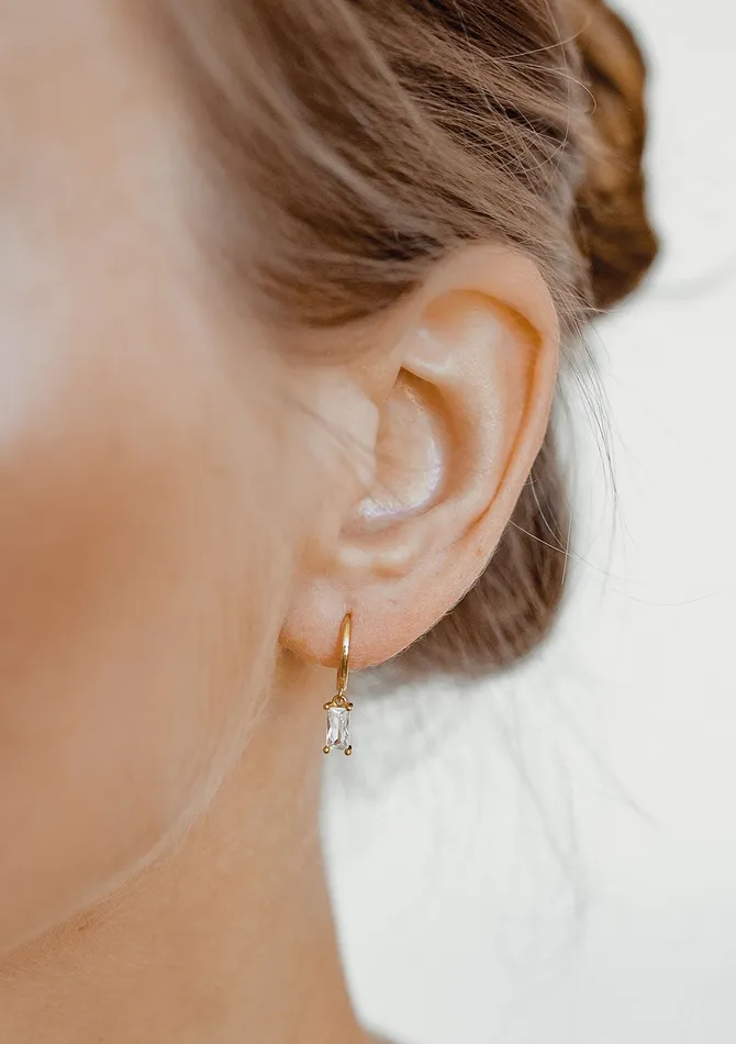 Hey Happiness Baguette Gemstone Huggie Earrings Sterling Silver Gold Earrings Hey Happiness Baguette Gemstone Huggie Earrings Sterling Silver Gold Earrings