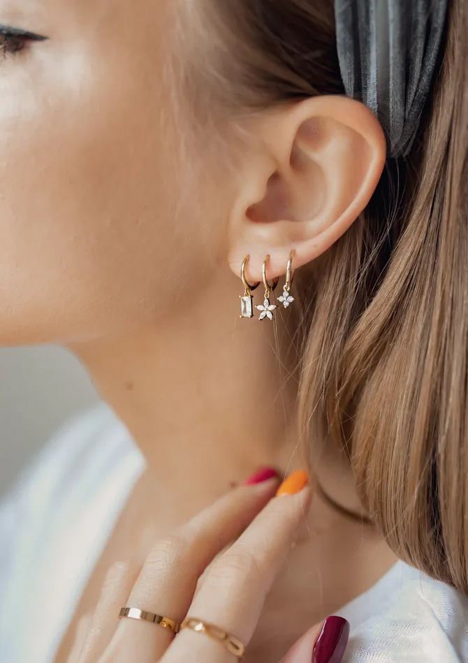 Hey Happiness Baguette Gemstone Huggie Earrings Sterling Silver Gold Earrings Hey Happiness Baguette Gemstone Huggie Earrings Sterling Silver Gold Earrings