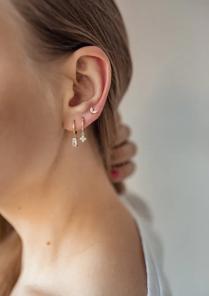 Hey Happiness Baguette Gemstone Huggie Earrings Sterling Silver Gold Earrings Hey Happiness Baguette Gemstone Huggie Earrings Sterling Silver Gold Earrings
