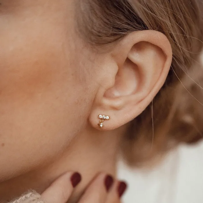 Hey Happiness Earrings Dewdrop Stud Earrings Sterling Silver Gold