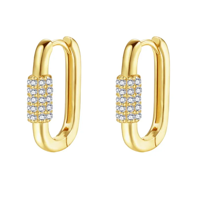 Hey Happiness Earrings Oval Carabiner Huggie Earrings Sterling Silver Gold