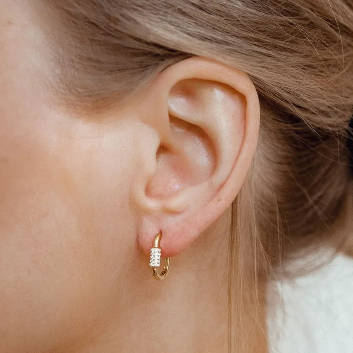 Hey Happiness Earrings Oval Carabiner Huggie Earrings Sterling Silver Gold Hey Happiness Earrings Oval Carabiner Huggie Earrings Sterling Silver Gold
