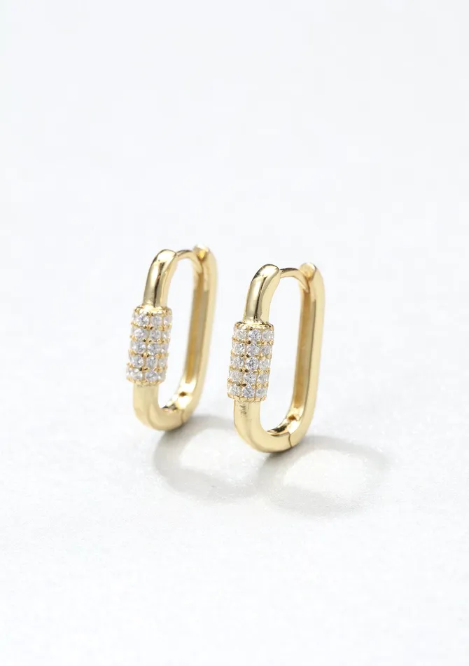 Hey Happiness Earrings Oval Carabiner Huggie Earrings Sterling Silver Gold Hey Happiness Earrings Oval Carabiner Huggie Earrings Sterling Silver Gold