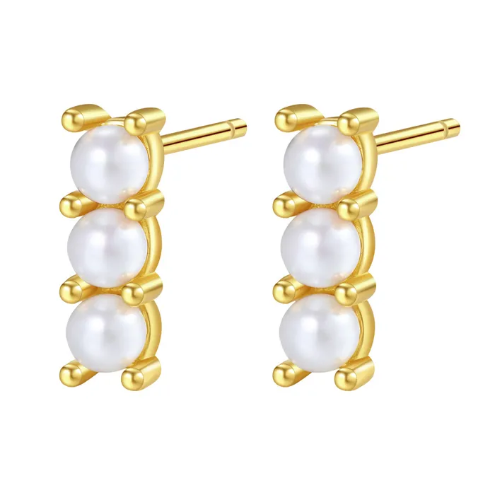 Hey Happiness Earrings Trio Pearl Bar Stud Earrings Sterling Silver