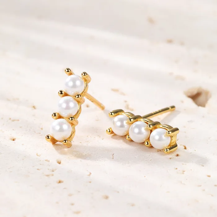 Hey Happiness Earrings Trio Pearl Bar Stud Earrings Sterling Silver Hey Happiness Earrings Trio Pearl Bar Stud Earrings Sterling Silver