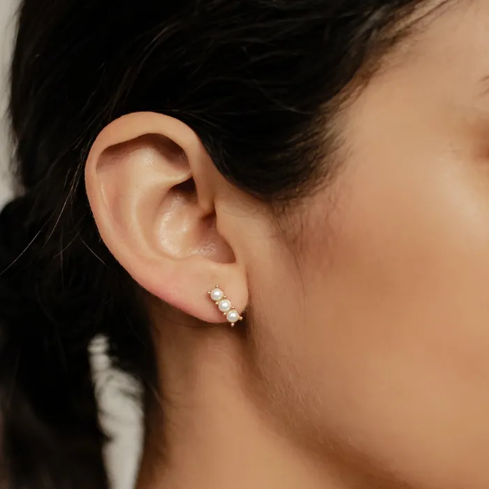 Hey Happiness Earrings Trio Pearl Bar Stud Earrings Sterling Silver Hey Happiness Earrings Trio Pearl Bar Stud Earrings Sterling Silver
