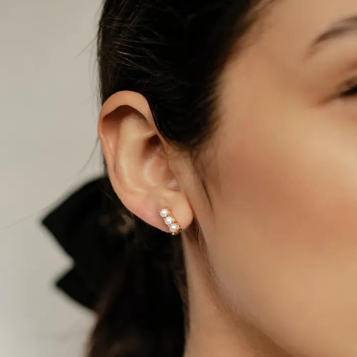 Hey Happiness Earrings Trio Pearl Bar Stud Earrings Sterling Silver Hey Happiness Earrings Trio Pearl Bar Stud Earrings Sterling Silver