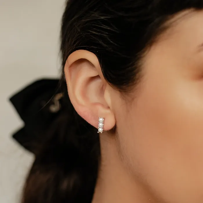 Hey Happiness Earrings Trio Pearl Bar Stud Earrings Sterling Silver Hey Happiness Earrings Trio Pearl Bar Stud Earrings Sterling Silver
