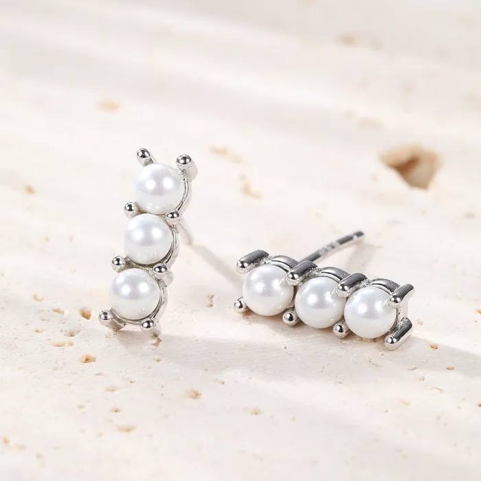Hey Happiness Earrings Trio Pearl Bar Stud Earrings Sterling Silver Hey Happiness Earrings Trio Pearl Bar Stud Earrings Sterling Silver