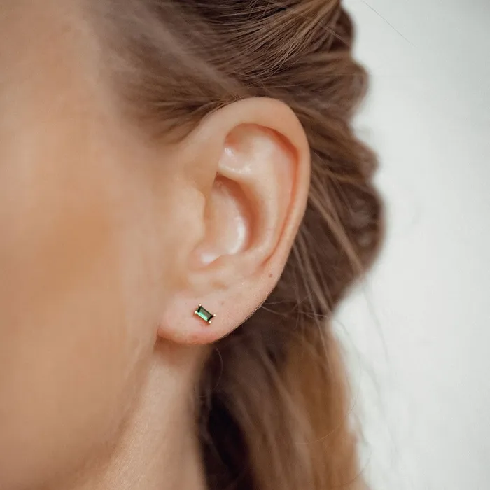 Hey Happiness Green Baguette Gemstone Stud Earrings Sterling Silver Gold Earrings Hey Happiness Green Baguette Gemstone Stud Earrings Sterling Silver Gold Earrings