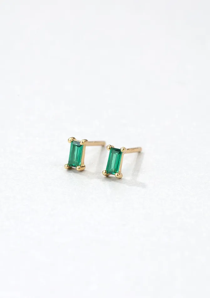 Hey Happiness Green Baguette Gemstone Stud Earrings Sterling Silver Gold Earrings Hey Happiness Green Baguette Gemstone Stud Earrings Sterling Silver Gold Earrings