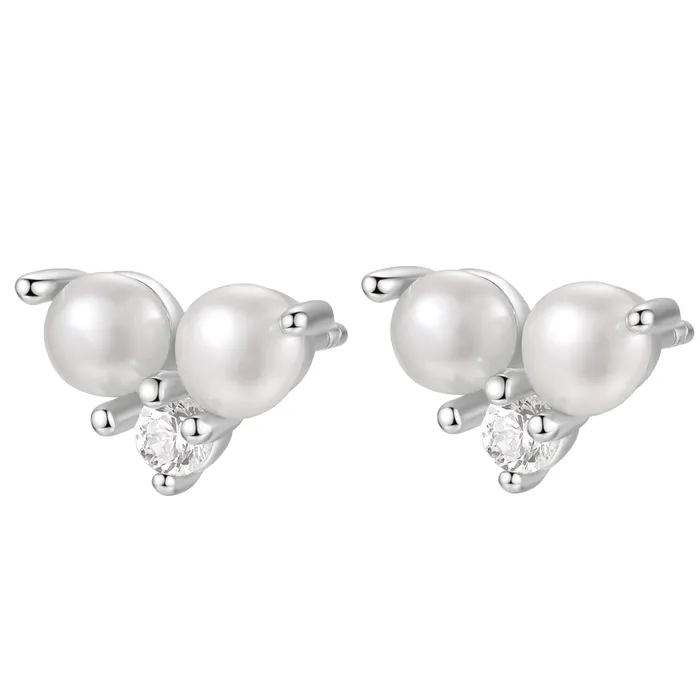 Hey Happiness Pyramid Pearl Stud Earrings Sterling Silver Earrings