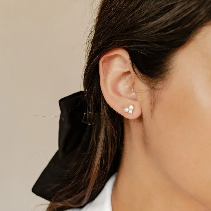 Hey Happiness Pyramid Pearl Stud Earrings Sterling Silver Earrings Hey Happiness Pyramid Pearl Stud Earrings Sterling Silver Earrings