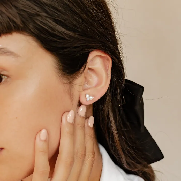 Hey Happiness Pyramid Pearl Stud Earrings Sterling Silver Earrings Hey Happiness Pyramid Pearl Stud Earrings Sterling Silver Earrings