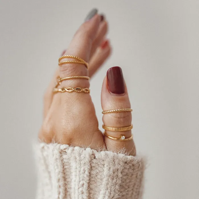 Hey Happiness Rings Triple Textured Ring Set Sterling Silver Gold