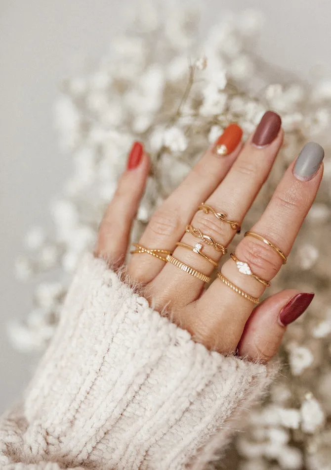 Hey Happiness Rings Triple Textured Ring Set Sterling Silver Gold