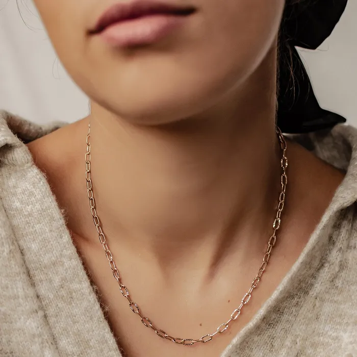 Hey Happiness Textured Link Chain Necklace Rose Gold Necklaces Hey Happiness Textured Link Chain Necklace Rose Gold Necklaces