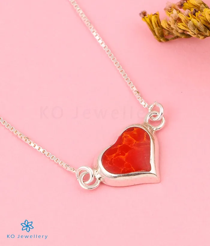 Imported Necklaces The Heart to Heart Silver Necklace Red