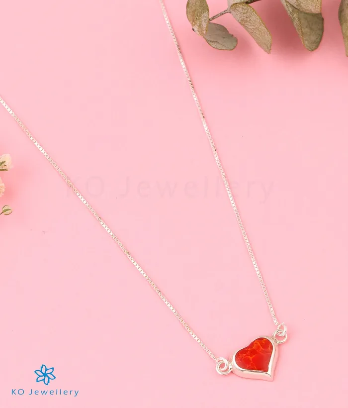 Imported Necklaces The Heart to Heart Silver Necklace Red