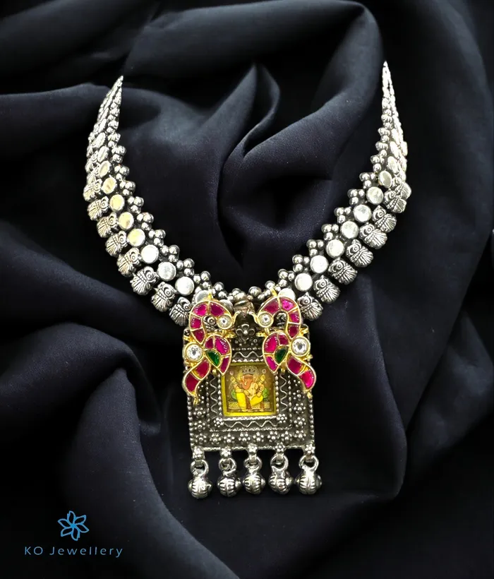 Jaipur Necklaces The Ganesha Silver Antique Kundan Necklace 2 tone