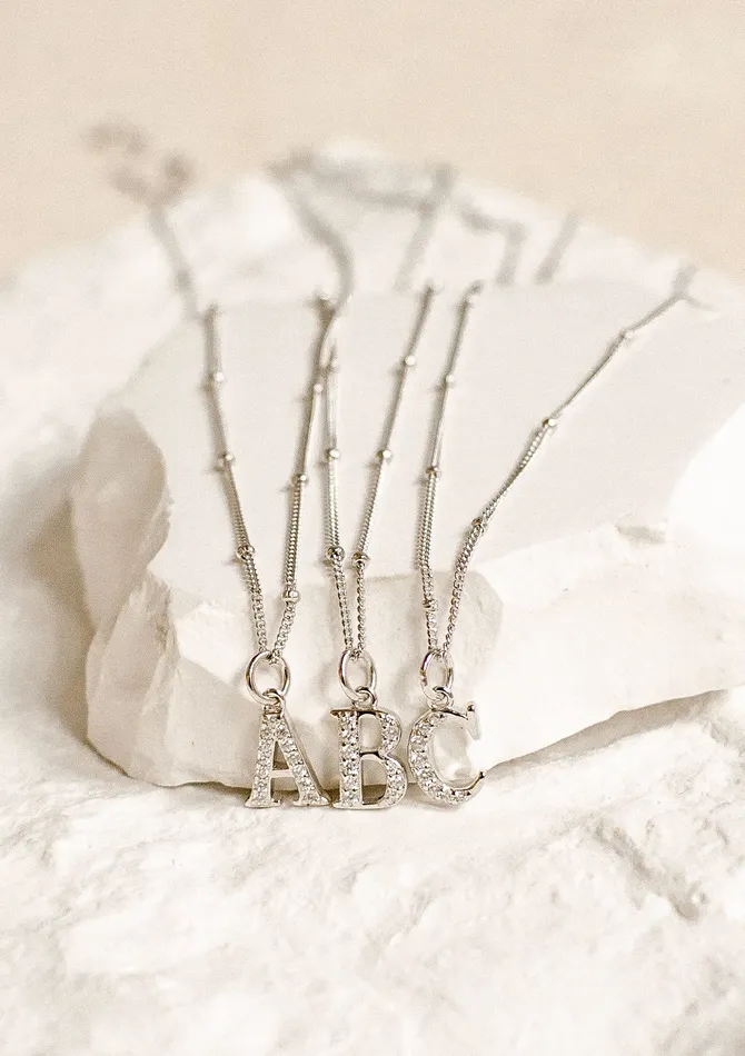 Letter Pendant Chain Necklace Sterling Silver Hey Happiness Necklaces