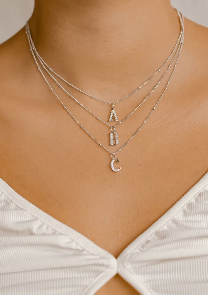 Letter Pendant Chain Necklace Sterling Silver Hey Happiness Necklaces