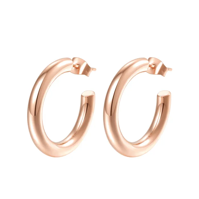 Mid Round Hoop Earrings Rose Gold Hey Happiness Earrings