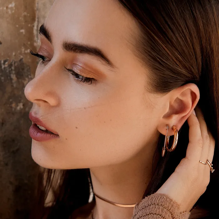 Mid Round Hoop Earrings Rose Gold Hey Happiness Earrings Mid Round Hoop Earrings Rose Gold Hey Happiness Earrings