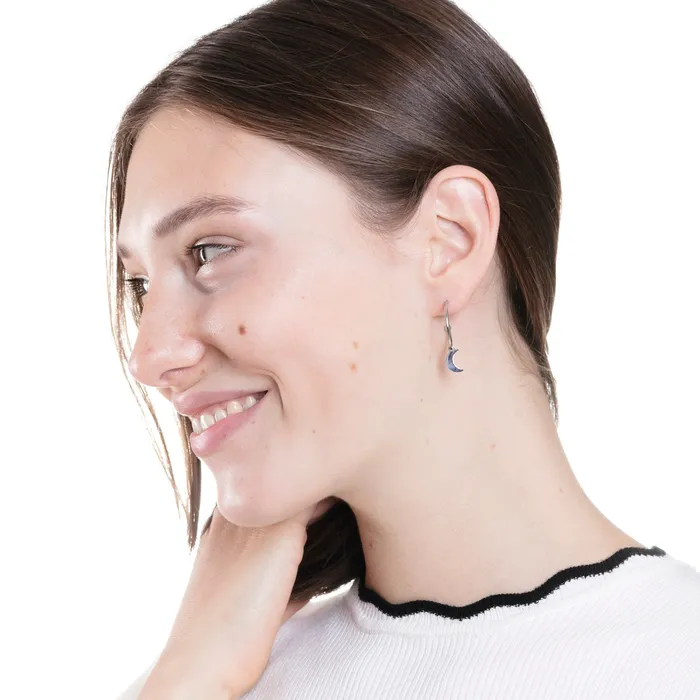 Moon Hoop Earrings Silver Hey Happiness Earrings Moon Hoop Earrings Silver Hey Happiness Earrings