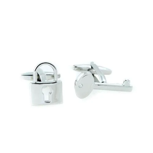 Necklaces Bey Berk Bey Berk Rhodium Plated Lock Key Design Cufflinks